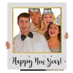 Happy New Year Photo Booth Frame Prop Gold White Black NYE Party Decor 35×30