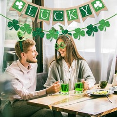 St. Patrick’s Day Banner Glitter Lucky Burlap Banner Green Shamrock Paper Banner