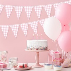 98.42 ft 120 Pieces Pink Gingham Pennant Banner – Pink Plaid Garland Decor Gi…