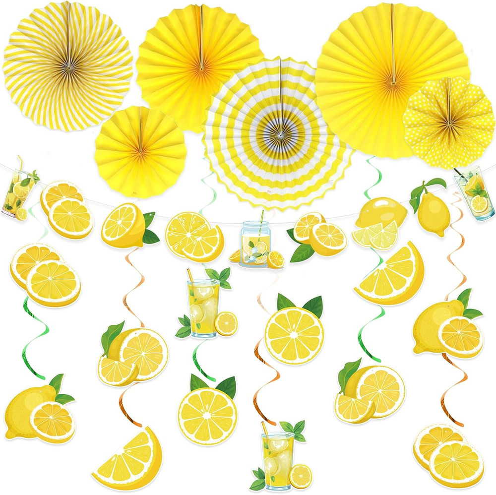 Lemonade Decorations Lemonade Party Banner Lemon Hanging Swirls Yellow Hanging P