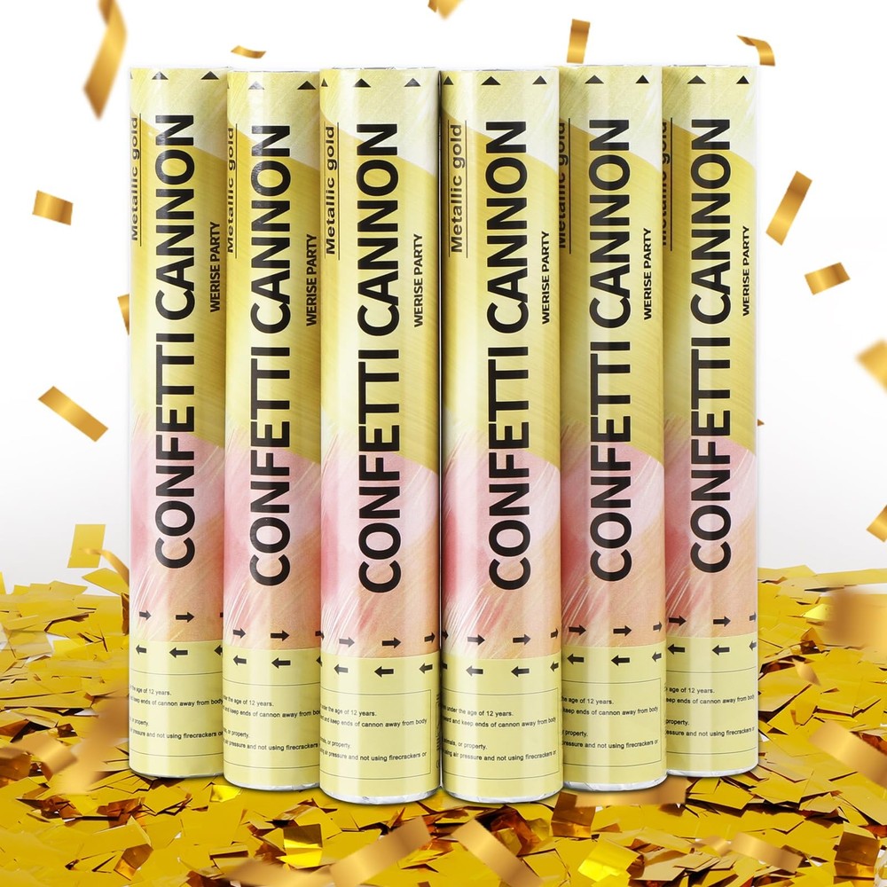 Gold Confetti Poppers Cannon, 6 Pack Gold Mylar Party Poppers Shooters for Bi…