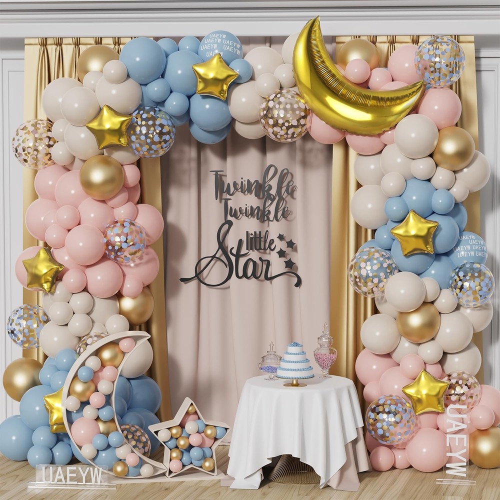 Pink Blue Gold Gender Reveal Balloon Garland Arch Kit, 127Pcs Twinkle Twinkle…