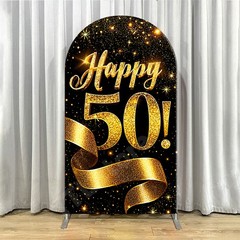 Custom Black Gold Birthday Arch Backdrop Cover Personalized Age Party Background