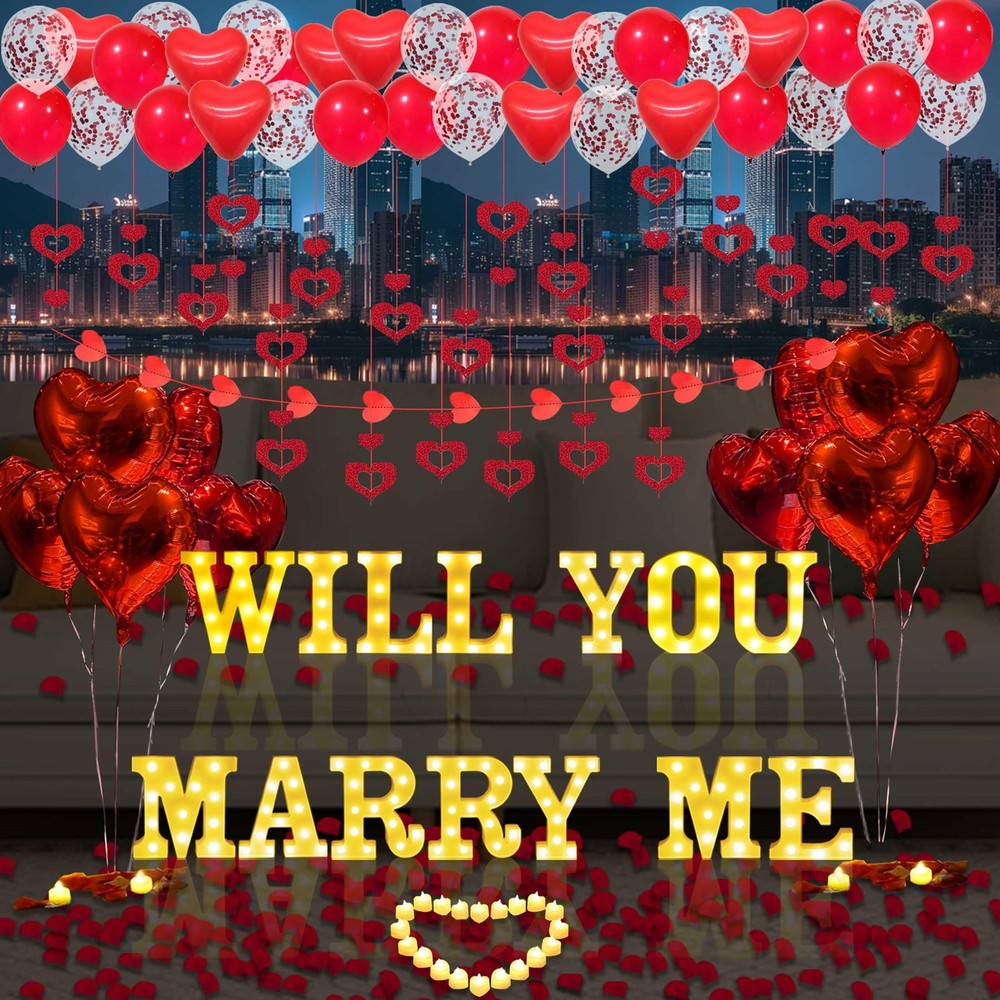Will You Marry Me Light Up Letters Proposal Decorations, 14Pcs 6.3″ Sign with…