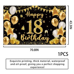 18th Birthday Decorations Backdrop Banner Black Gold Happy 18th Birthday Banners