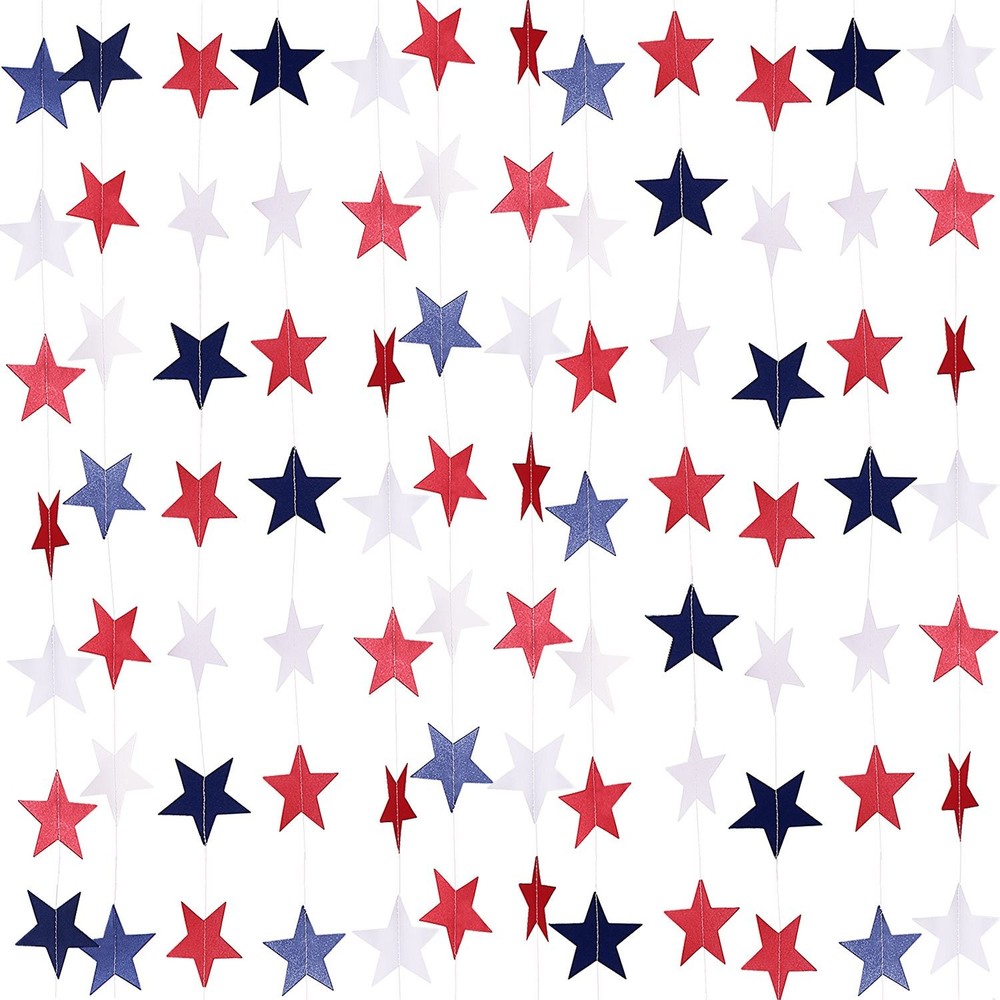8 Pack Total 52.5Ft Patriotic Star Streamers Banner Blue Red White Star Garla…