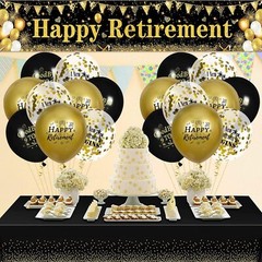 Retirement Party Decorations Black Gold Happy Retirement Banner and 18pcs Hap…
