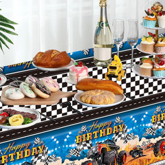 3 Pcs Monster Truck Tablecloths Plastic Happy Birthday Banner Monster Truck Birt