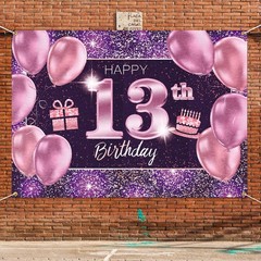 PAKBOOM Happy 13th Birthday Banner Backdrop – 13 2 Piece Set, Pink