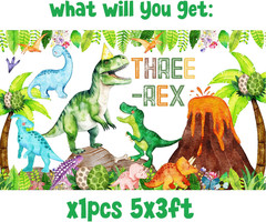 Three Rex Birthday Decorations Boy Watercolor Dinosaur 3Rd Birthday Party Banner