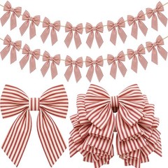 8 ft Red Striped Bow Garland Decorations Red Fabric Bow Banner Hanging Banner…