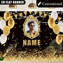 1pc 2D Golden Theme Personalized Birthday Tapestry Custom Poster Print Banner ❀