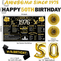 1976 50Th Birthday Decorations for Men Women, Black Gold Happy 50 Years Old Birt