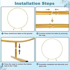 Fikowo Round Arch Backdrop Stand Kit – 7.2ft Large Golden Metal Circle Balloon A