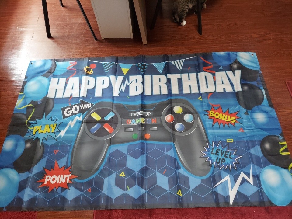 Birthday Banner For Gamers 72” X 42” Durable Tear Resistant Polyester Fabric