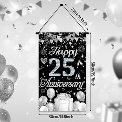 Happy Anniversary Decorations Small Banner Black Silver Happy 25Th Anniversary C