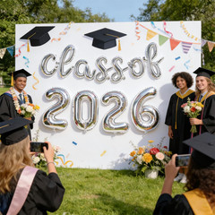 Class of 2026 Graduation Balloons, Silver Foil Graduation Party Decorations, 16-