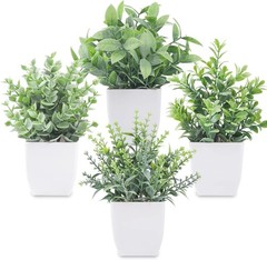 Der Rose 4 Pack Fake Plants Mini Artificial Greenery Potted for Grey