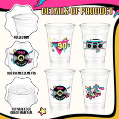 50 Pcs 90S Theme Party Decorations Back to 90’S Plastic Cups Hip Hop Party Suppl
