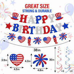 Independence Day Birthday Party Decorations 4Th Of July Happy Birthday Banner