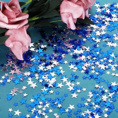 60g Star Confetti Glitter, Metallic Foil Stars, Blue, Silver, 10mm, 6mm