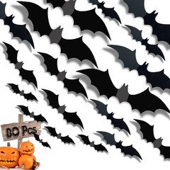 NANINUNENO 80PCS Halloween Bats Wall Decor, PVC 3D Bat Stickers, Black, Black