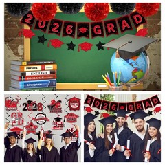 Red and Black Graduation Decorations 2026, 2026 Grad Banner Red&black