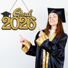 Graduation Party Decorations for Class of 2026 Gold Grad 2026 Wood Sign Phot…