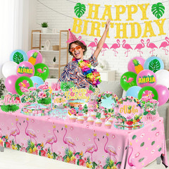 Flamingo Birthday Decorations – 193Pcs Tropical Luau Hawaiian Themed Banner Tabl