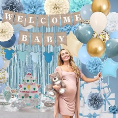Dusty Blue Baby Shower Decorations, Boy Baby Shower Decor Set with Welcome Ba…