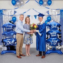 2 Pcs 37″ Blue and Silver Graduation Caps Foil Balloons Giant Self Standing C…