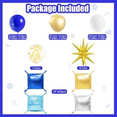 Royal Blue and Silver Checkered Square Foil Balloons Backdrop Wall, Double Si…