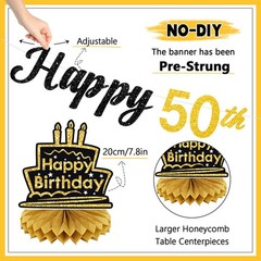 50th Decorations for Men,Pre-Strung 50th Banner with Backdrop,Tablecloth,Hone…