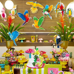10Pcs Jungle Tropical Party Decorations Birds Honeycombs – Tropical Parrots Pape