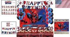 Spider Birthday Decorations Pack Balloons Banner Cake Toppers Swirls Tablecloth