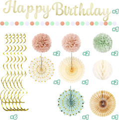 Birthday Decorations for Women, Sage Green Blush Pink Beige Party Decorations –