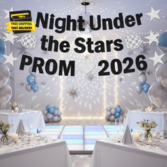 Prom 2026 Decorations Banner Set – Black Silver Glitter a Night under the Stars