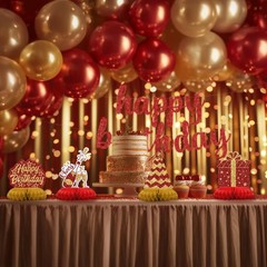 12 PCS Red Gold Honeycomb Table Centerpieces for Adult Birthday Party Decor