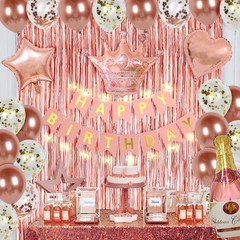 Rose Gold Birthday Decorations for Women with Happy Bithday Banner, Curtains,…