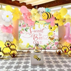 So Sweet to Bee One Backdrop Happy First Bee Day 1st Birthday Decorations Gir…