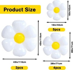 11PCS Daisy Balloons,Huge White Flower Daisy Foil Mylar Balloons for Baby Shower