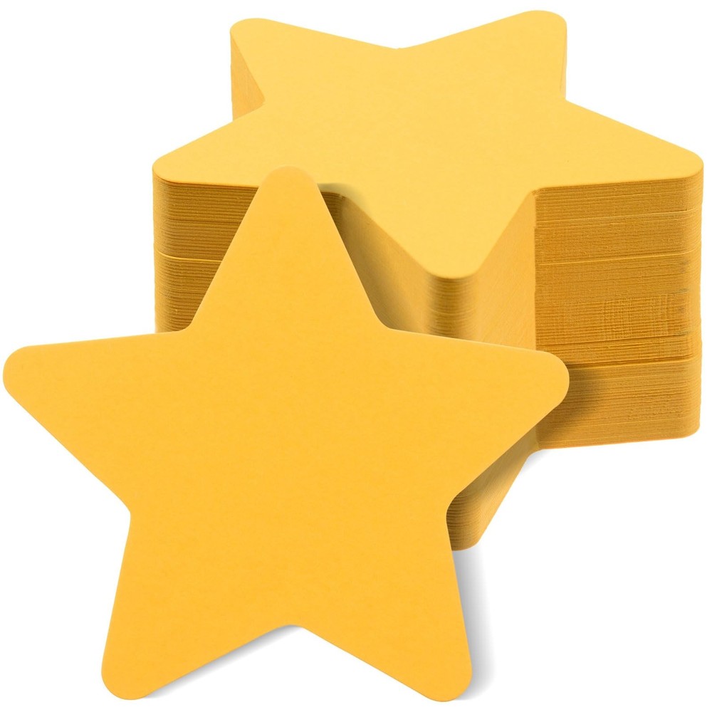 100 PCS 4 Inch Gold Star Cutouts Paper Shapes Die Cut Yellow Double Sided