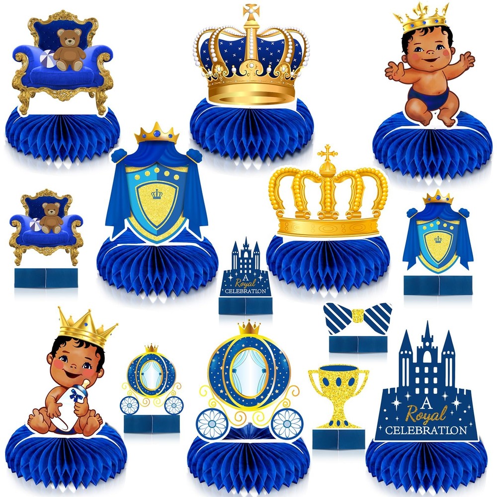 14 Pieces Royal Prince Themed Honeycomb Centerpiece Blue Little Table Decorat…