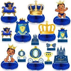14 Pieces Royal Prince Themed Honeycomb Centerpiece Blue Little Table Decorat…