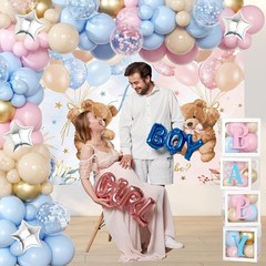 Bear Gender Reveal Decorations – 158pcs Pink Blue Balloon Garland Kit, 4pcs B…