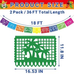 36 FT Cinco De Mayo Decorations – 2 Pack Mexican Fiesta Banner String Flags