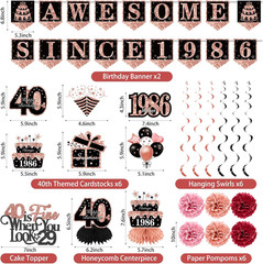 40Th Birthday Decorations for Women, 40 Year Old Black Rose Gold Vintage AWESOME