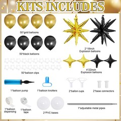 110 Pcs Black Gold Explosion Balloons Column Stand Kit Adjustable Tower Stand…