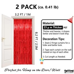 2 PCS 3.2×8.2 Ft Thicken Red Streamers Graduation Backdrop Foil Tinsel