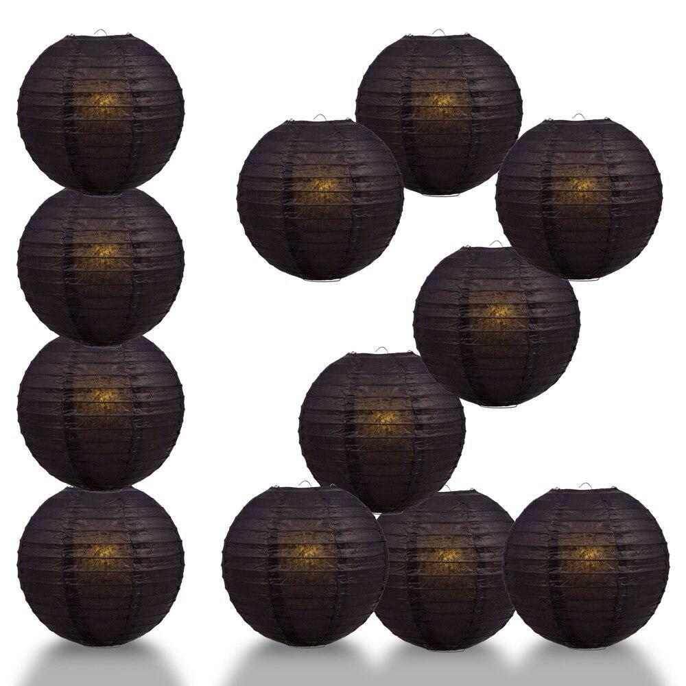 BULK PACK (12) 16″ Black Round Paper Lantern, Even Ribbing, Chinese Hanging Wedd